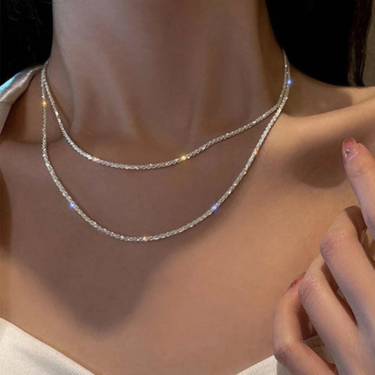 Women's Silver Trendy Sparkling Necklace