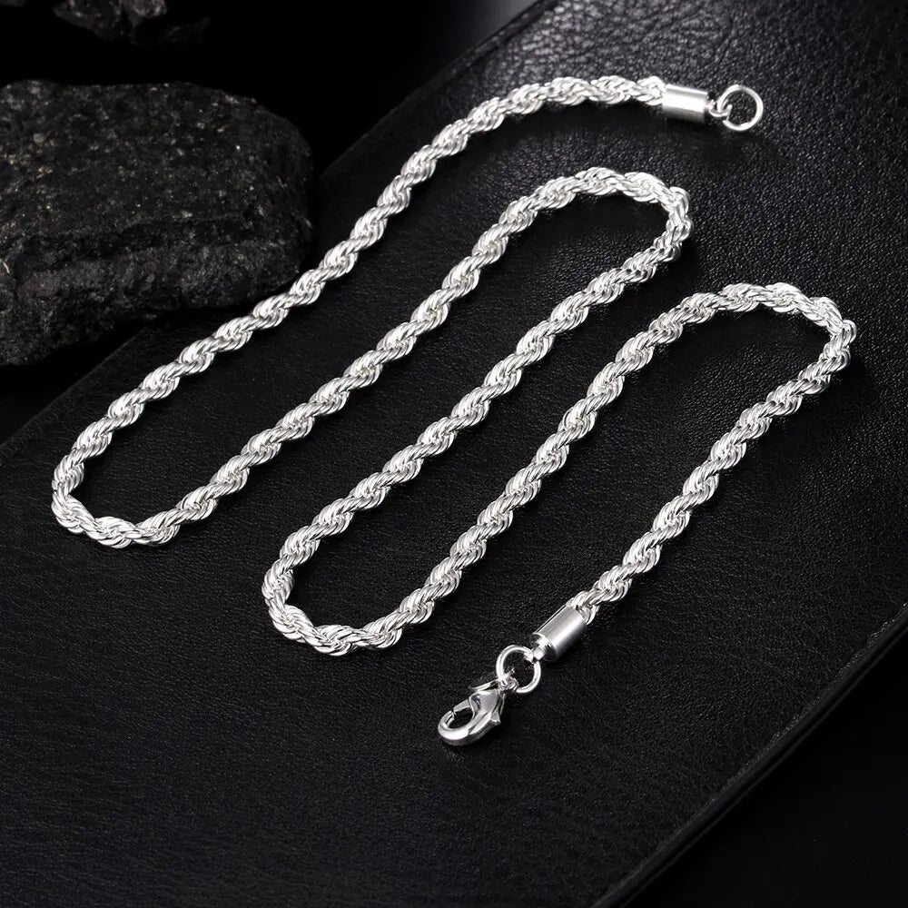 Silver 4mm Twisted Rope Necklace