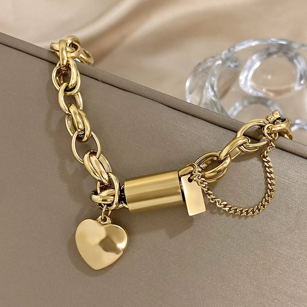 Fashion Gold Chain Bracelets for Women Heart Love Pendant Wrist Jewelry