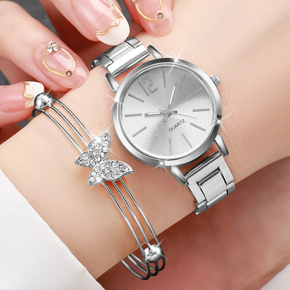 6PCS Fashion Women's Watch and Butterfly Jewelry Set