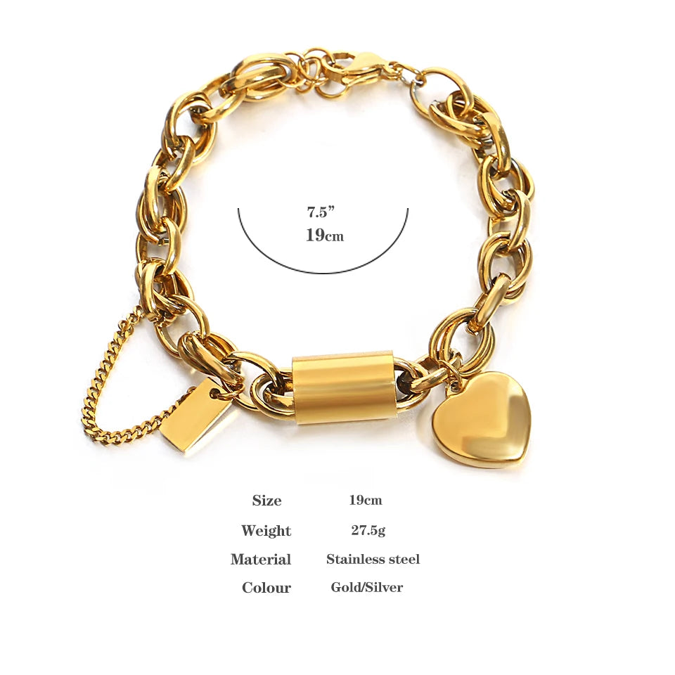 Fashion Gold Chain Bracelets for Women Heart Love Pendant Wrist Jewelry