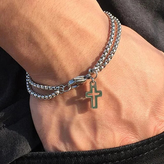 Men's Fashion Double Cross Chain Bracelet