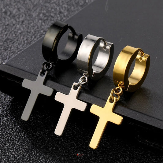 2pc Stainless Steel Cross Hoop Earrings