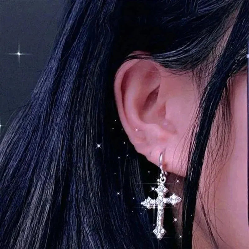 Silver Metal Cross Earrings