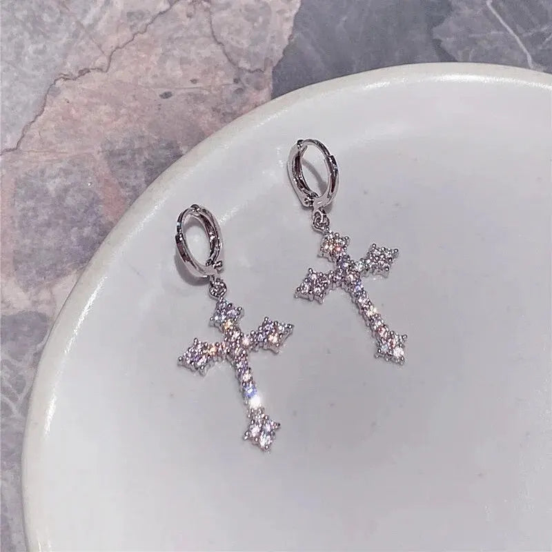 Silver Metal Cross Earrings