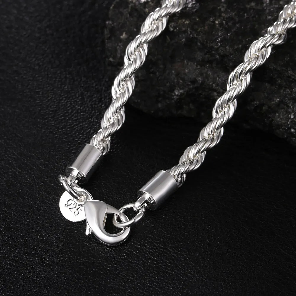 Silver 4mm Twisted Rope Necklace