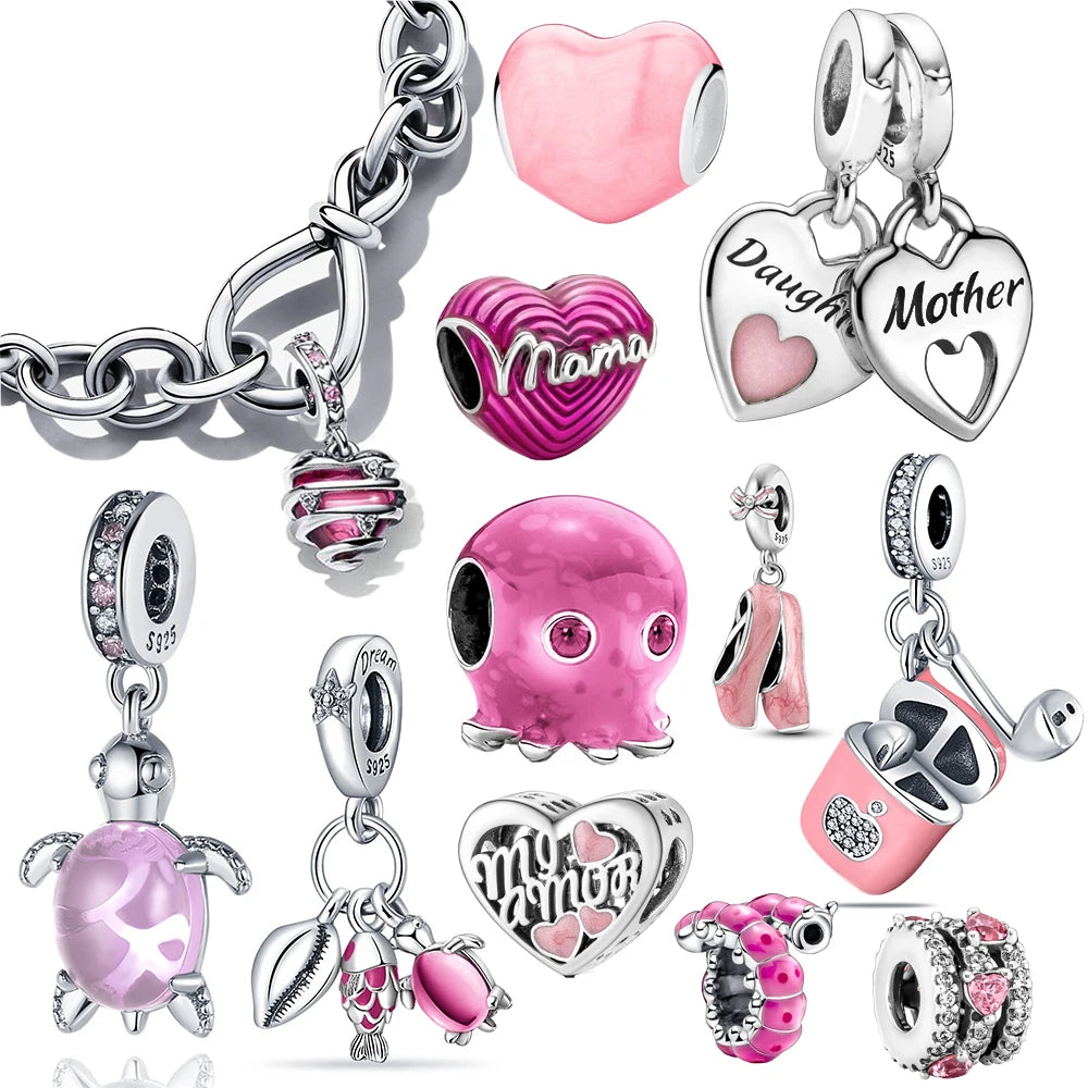 Pink Plata Bracelet Charms